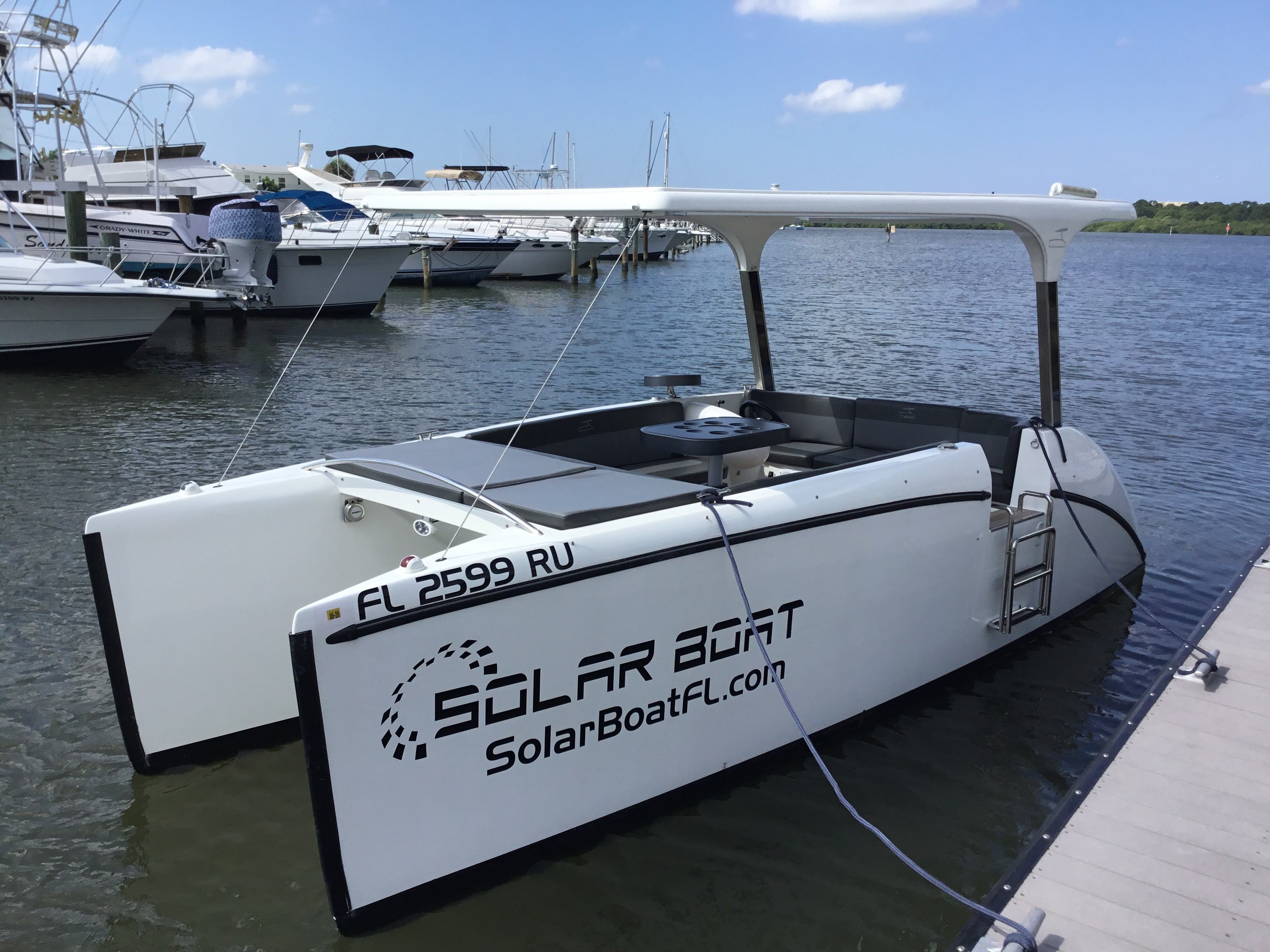 2019 20 ft Solar Boat powered entirely by the sun.
